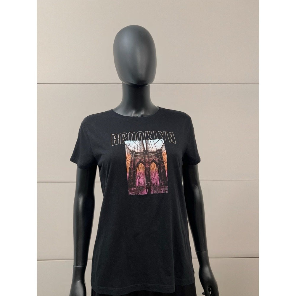 Free State Brooklyn Bridge Graphic T-Shirt Black XL Unisex Casual Tee | cotton